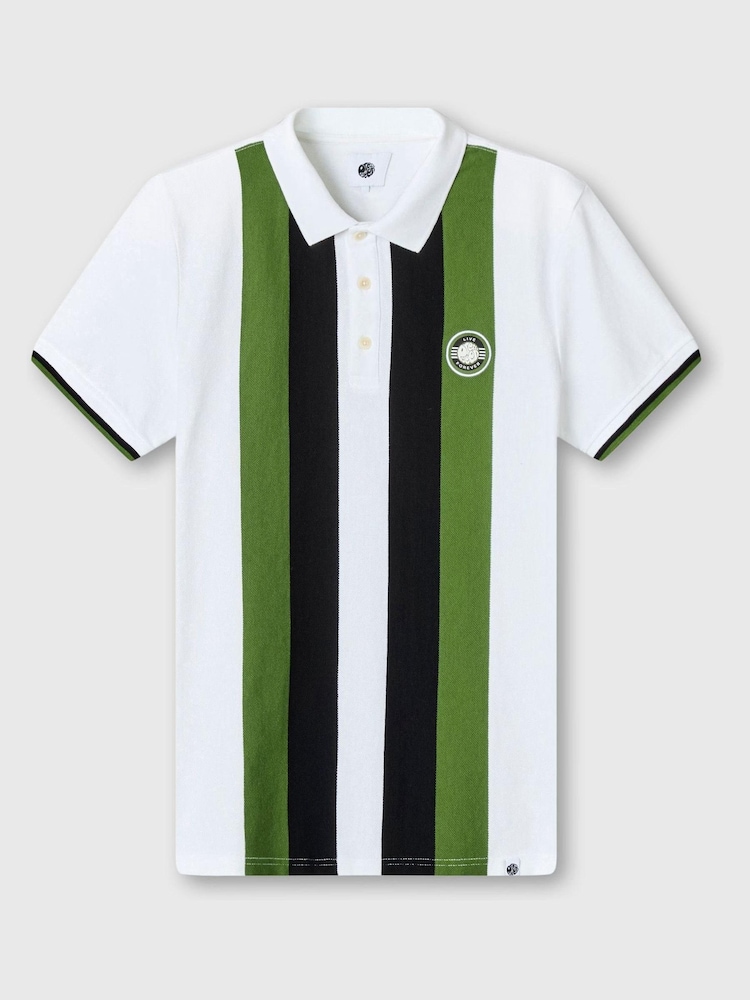 أبيض - Pretty Green Stripe Knitted 100% Cotton Polo Shirt - صورة 3 من 3
