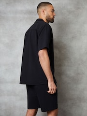Threadbare Black Textured Revere Collar Short Sleeve Shirt - Image 2 of 5