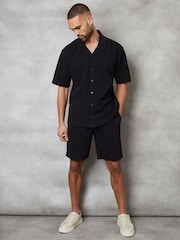 Threadbare Black Textured Revere Collar Short Sleeve Shirt - Image 3 of 5