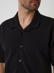 Threadbare Black Textured Revere Collar Short Sleeve Shirt - Image 5 of 5