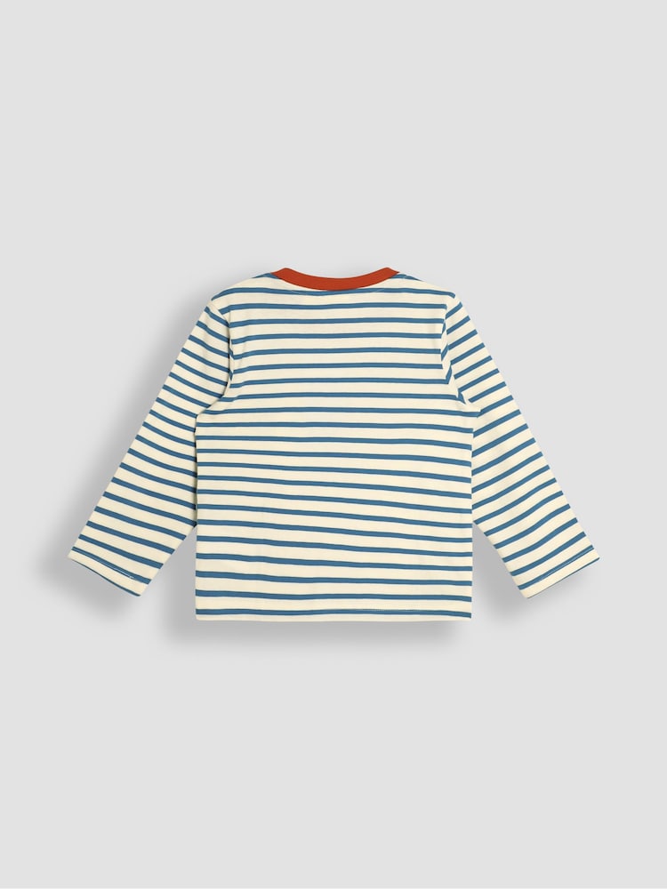 JoJo Maman Bébé Long Sleeve Button Shoulder Striped Appliqué Top - Изображение 2 из 3