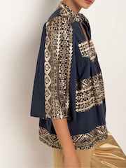 Greek Archaic Kori Blue 100% Cotton Embroidered Blouse - Image 3 of 3