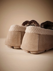 Taupe Brown Signature Suede Faux Fur Lined Moccasin Slippers - Image 5 of 5