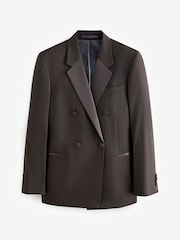 Brązowy - Slim Fit Double Breasted Tuxedo Suit Jacket - Image 12 of 16