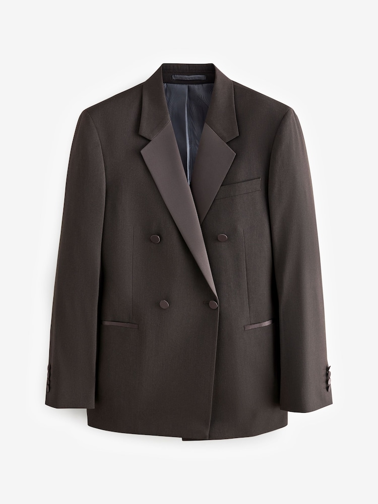 Brun - Coupe ajustée Double boutonnage Smoking Veste - Image 12 of 16