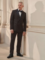 Brązowy - Slim Fit Double Breasted Tuxedo Suit Jacket - Image 2 of 16