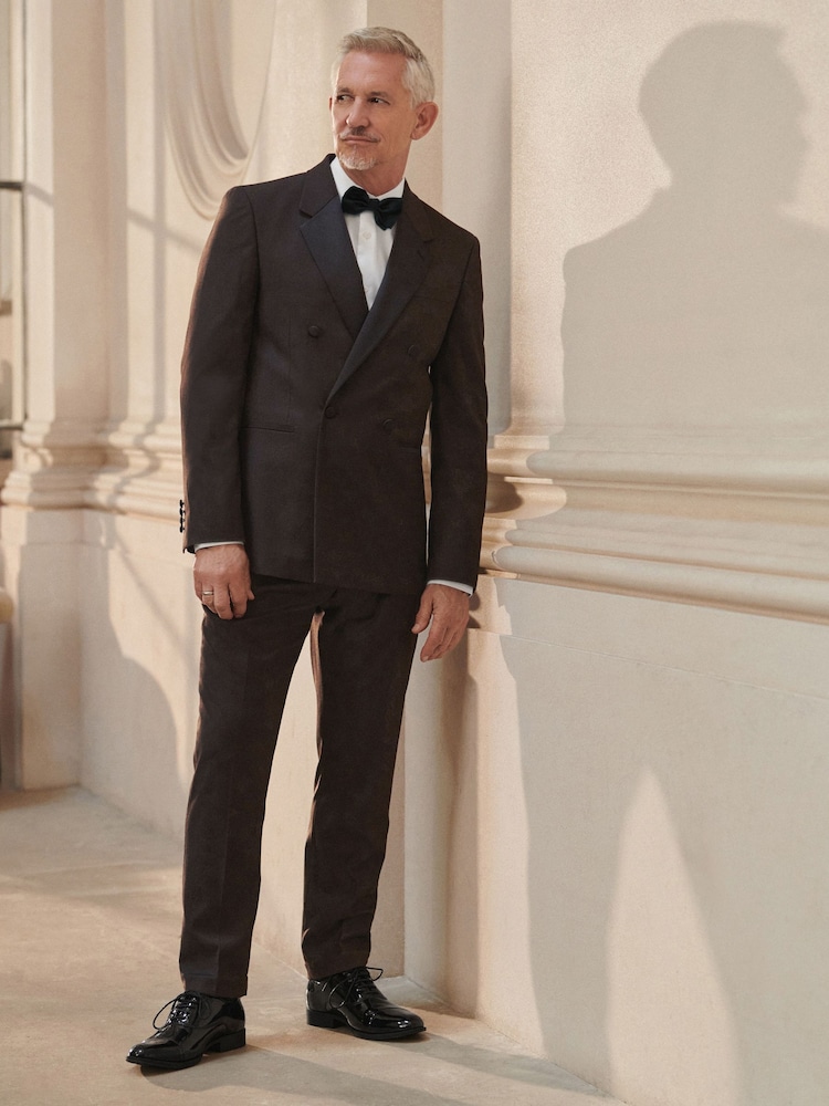 Brązowy - Slim Fit Double Breasted Tuxedo Suit Jacket - Image 2 of 16