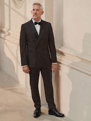 Brązowy - Slim Fit Double Breasted Tuxedo Suit Jacket - Image 6 of 16