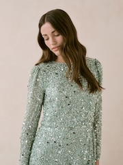 Maya Green All Over Embellished Long Sleeve Modest Maxi Dress - Image 4 of 4