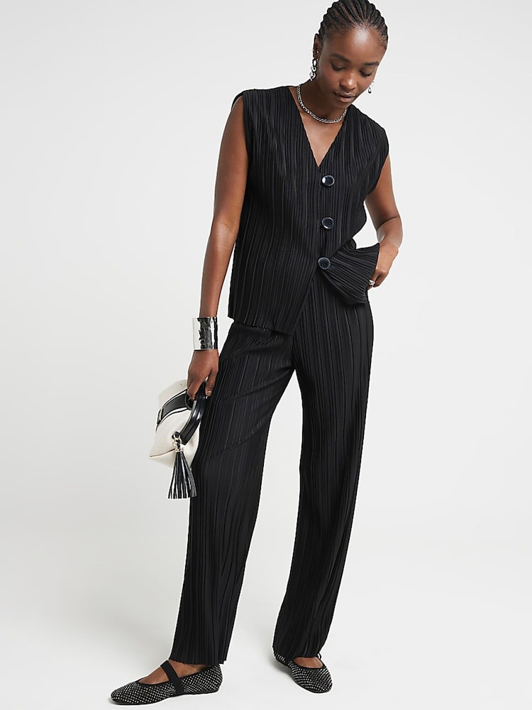 River Island Black Plisse Longline Waistcoat - Image 1 of 5