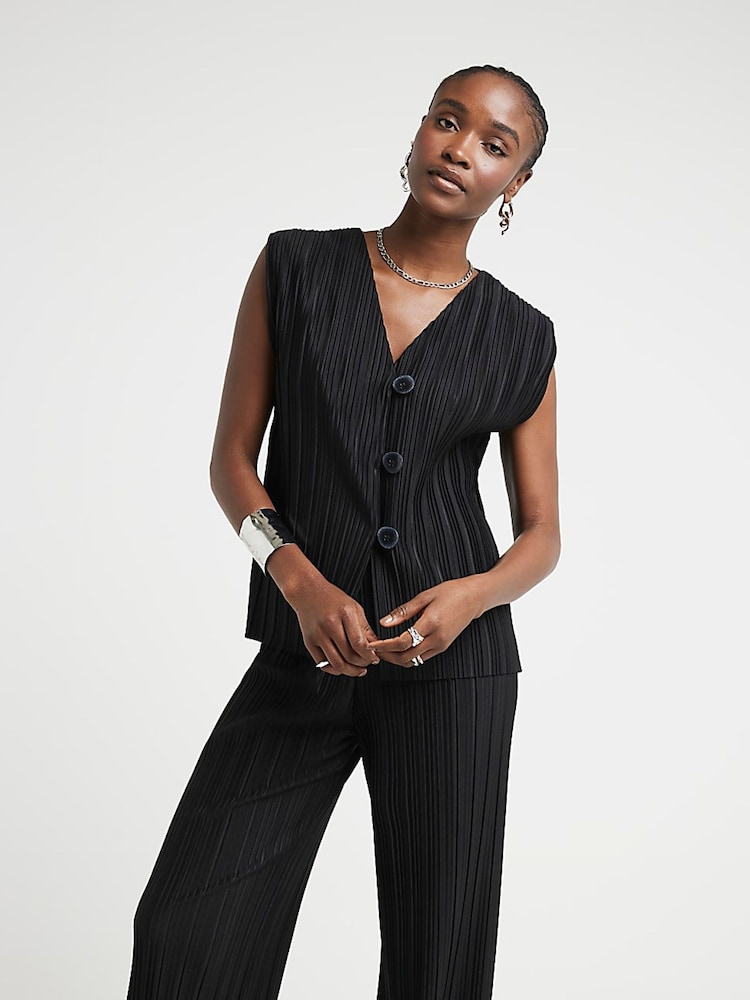 River Island Black Plisse Longline Waistcoat - Image 2 of 5