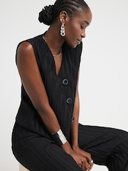 River Island Black Plisse Longline Waistcoat - Image 4 of 5