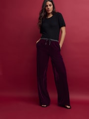 Berry Red Velvet Wide Leg Trousers - Image 1 of 7