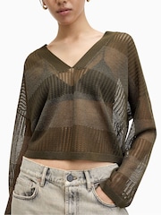 AllSaints Green AllSaints Green Misha V-Neck Jumper - Image 2 of 6