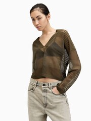 AllSaints Green AllSaints Green Misha V-Neck Jumper - Image 3 of 6