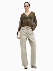 AllSaints Green AllSaints Green Misha V-Neck Jumper - Image 4 of 6