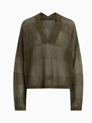AllSaints Green AllSaints Green Misha V-Neck Jumper - Image 6 of 6