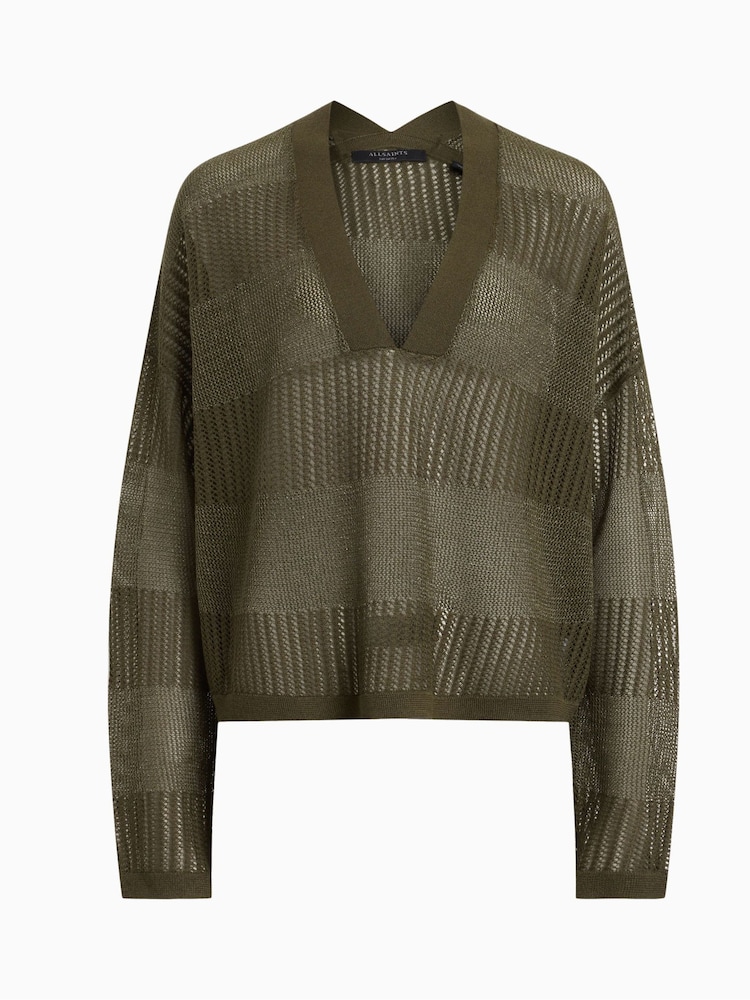 AllSaints Green AllSaints Green Misha V-Neck Jumper - Image 6 of 6