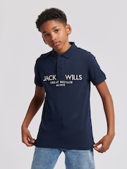 Jack Wills Blue Dark Boys Pique 100% Cotton Polo Shirt - Image 1 of 7