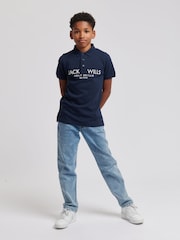 Jack Wills Blue Dark Boys Pique 100% Cotton Polo Shirt - Image 2 of 7