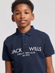 Jack Wills Blue Dark Boys Pique 100% Cotton Polo Shirt - Image 3 of 7