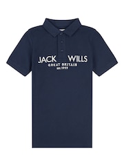 Jack Wills Blue Dark Boys Pique 100% Cotton Polo Shirt - Image 5 of 7