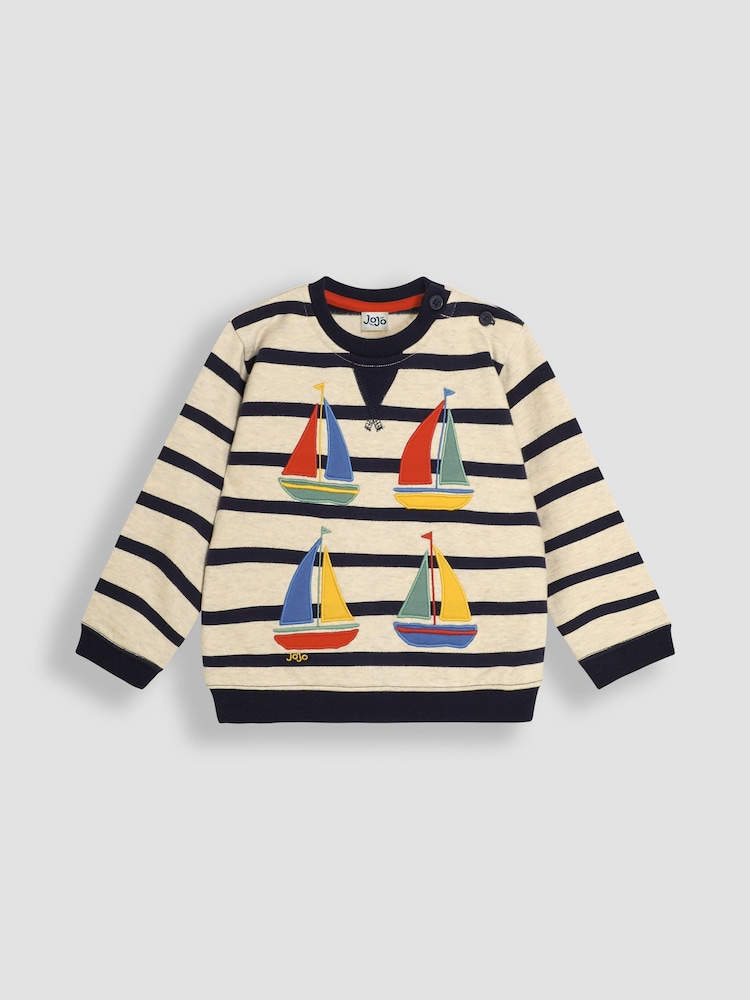JoJo Maman Bébé Natural Sailboat Applique Sweatshirt - Image 1 of 3