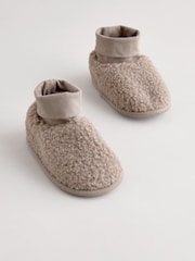 Taupe Brown Borg Sock Top Baby Booties (0-2mths) - Image 1 of 4
