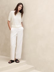 Banana Republic Cream Fern Linen-Blend Short Sleeve Knit Top - Image 1 of 1