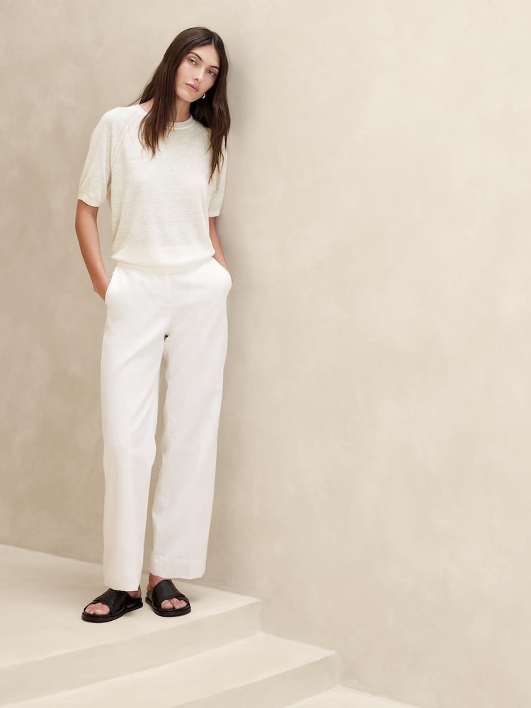 Banana Republic Cream Fern Linen-Blend Short Sleeve Knit Top - Image 1 of 1