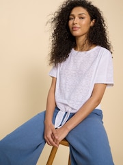 White Stuff White 100% Cotton Embroidered Tie Hem Top - Image 1 of 7