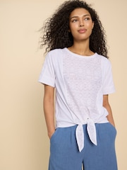 White Stuff White 100% Cotton Embroidered Tie Hem Top - Image 3 of 7