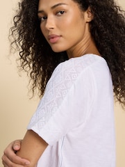 White Stuff White 100% Cotton Embroidered Tie Hem Top - Image 4 of 7