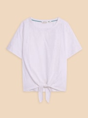 White Stuff White 100% Cotton Embroidered Tie Hem Top - Image 5 of 7
