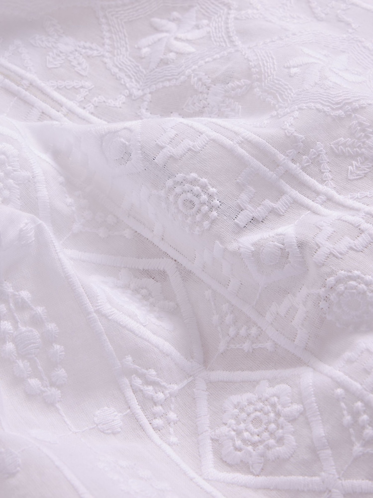 White Stuff White 100% Cotton Embroidered Tie Hem Top - Image 7 of 7