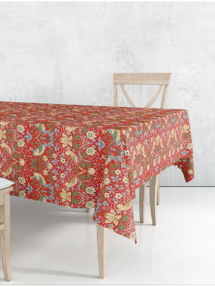 William Morris Gallery Red Strawberry Thief 100% Cotton Table Cloth - Image 1 of 2