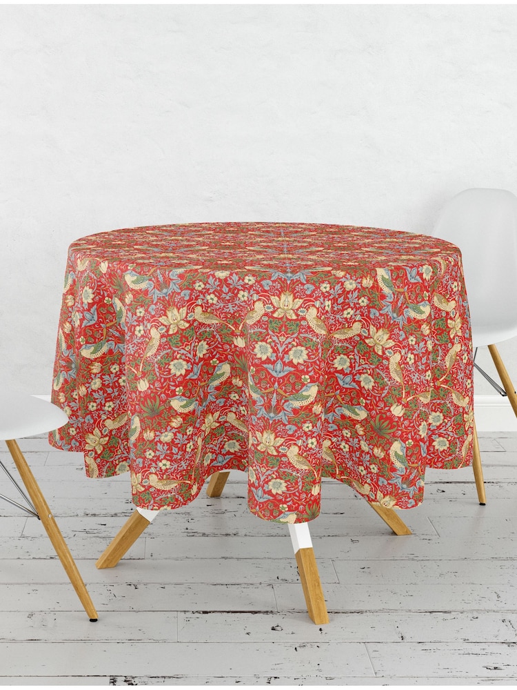 William Morris Gallery Red Strawberry Thief 100% Cotton Table Cloth - Image 2 of 2