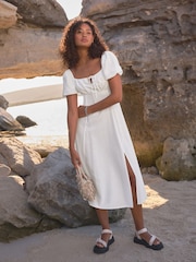 White Puff Sleeve Midi Dress - Image 1 of 8