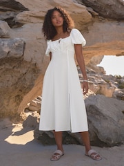 White Puff Sleeve Midi Dress - Image 2 of 8