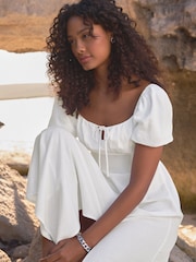White Puff Sleeve Midi Dress - Image 3 of 8