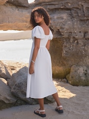 White Puff Sleeve Midi Dress - Image 4 of 8