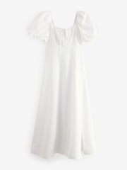 White Puff Sleeve Midi Dress - Image 7 of 8