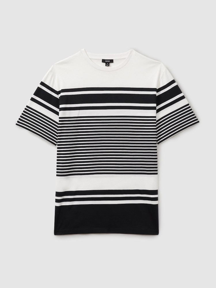 Reiss White/Navy Lory Mercerised Cotton Striped Crew Neck T-Shirt - Image 2 of 6