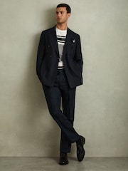 Reiss White/Navy Lory Mercerised Cotton Striped Crew Neck T-Shirt - Image 3 of 6