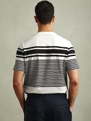 Reiss White/Navy Lory Mercerised Cotton Striped Crew Neck T-Shirt - Image 5 of 6