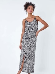Dusk Black Ditsy Floral Button Detail Midi Skirt - Image 2 of 5