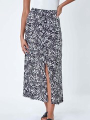Dusk Black Ditsy Floral Button Detail Midi Skirt - Image 4 of 5