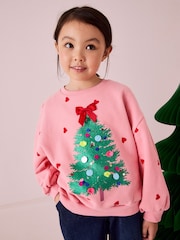 Pink Embellished Christmas Sweatshirt (3-16yrs) - Image 1 of 7