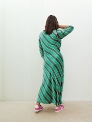 Oliver Bonas Green Diagonal Stripe Twist Midi Dress - Image 2 of 9