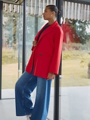 Red Premium Handsewn Wool Blend Blazer Coat - Image 2 of 9